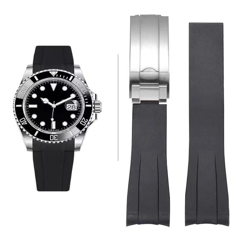 Curved silicone strap for Rolex Submariner series black/blue/green Water Ghost watchband GMT Daytona