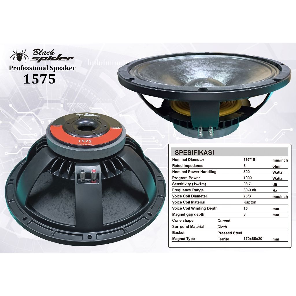 Speaker Component Black Spider 15 Inci Coating - BS 1575