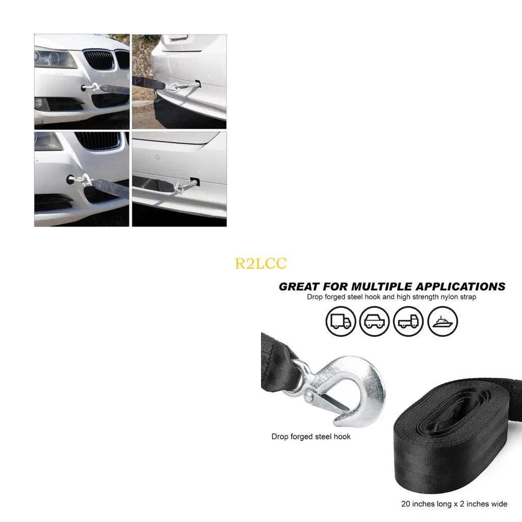 R2LC 46Meters Trailer Marine Boat Winch Strap with Metal Hook Marine Rescue Rope