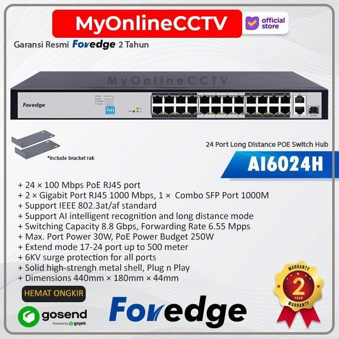 Foredge AI6024H Switch 24 Port IP Camera ultra-long distance AI PoE Hub + SFP Gigabit