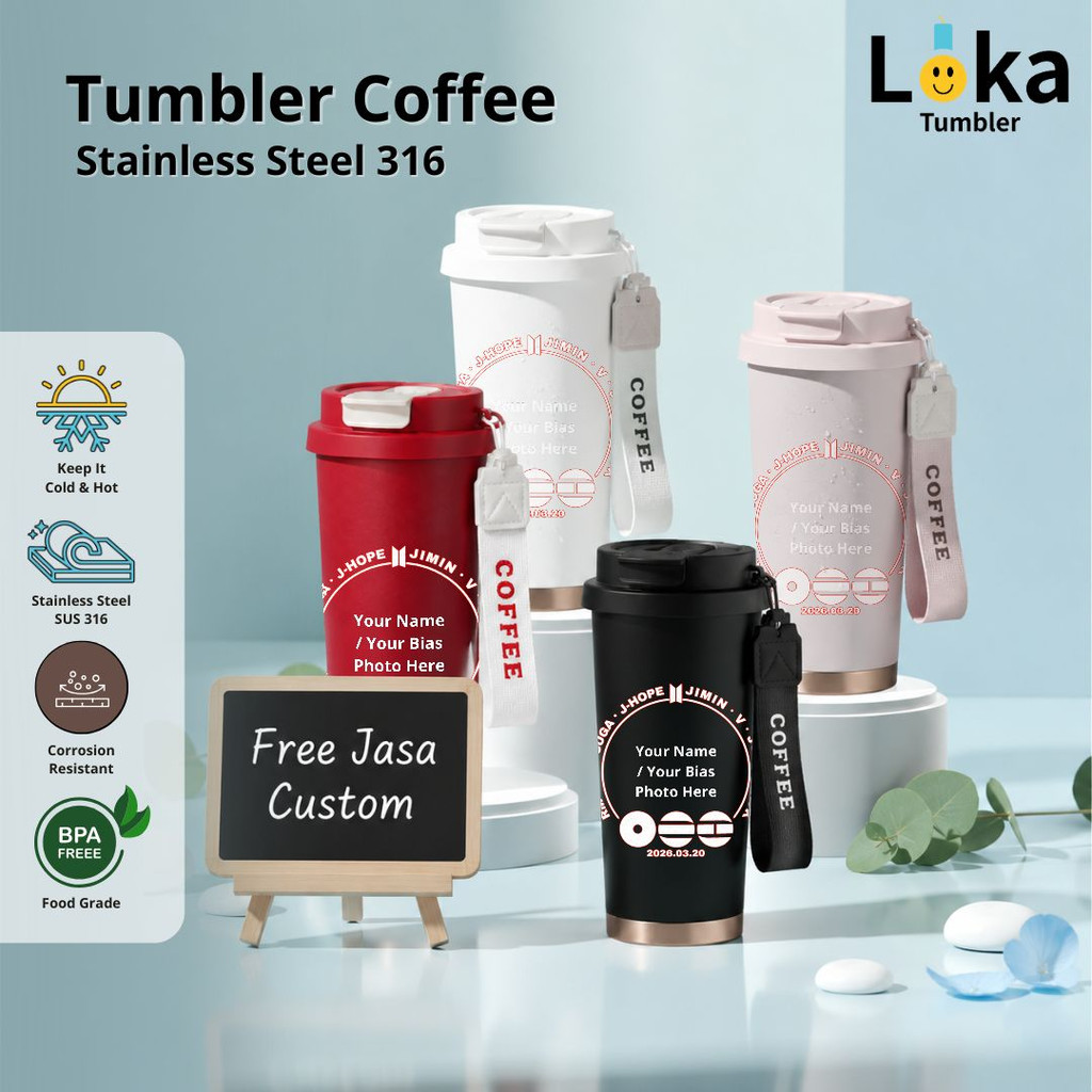 Tumbler Stainless Steel 304 Kapasitas 500ml Custom Photo KPOP Gambar Sendiri, BPA Free Food Grade Ta