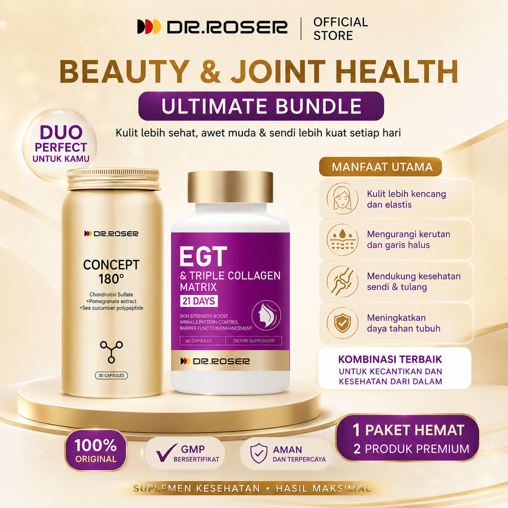 Paket promosi DR.ROSER: RV6 Baby Radiant Collagen  dan Kapsul Antigravitasi, tersedia sekarang