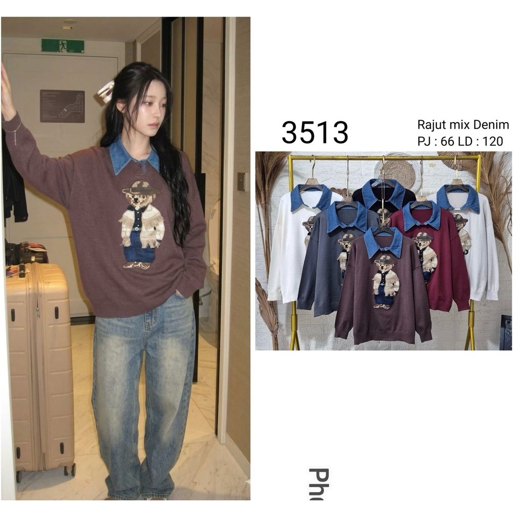 Polo RL Bear Sweater Rajut Knit Mix Denim Impor BKK