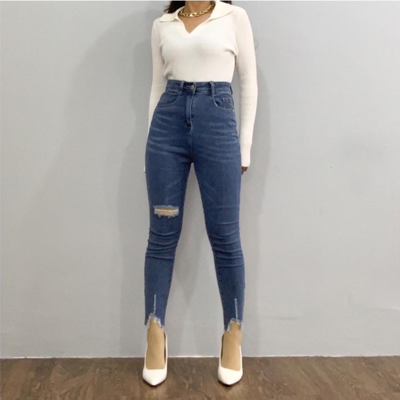 [LUXE.DLABEL] - E17 Jeans | Celana panjang Highwaist wanita Jeans Jeans wanita polos ripped jeans Hi