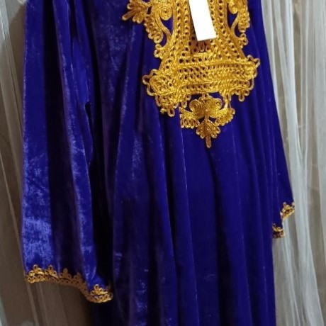 Gamis beludru ungu bordir mewah ori