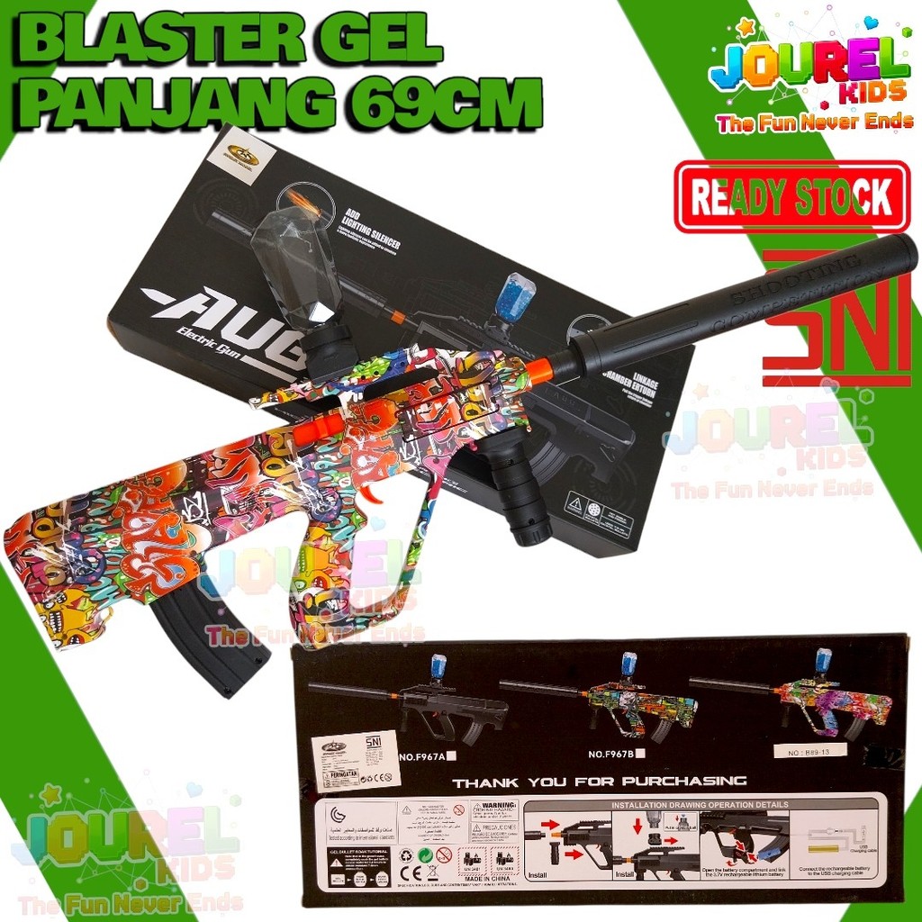Mainan Anak AUG Water Hydrogel Blaster F967B Automatic 69CM Peluncur Gel Air Elektrik