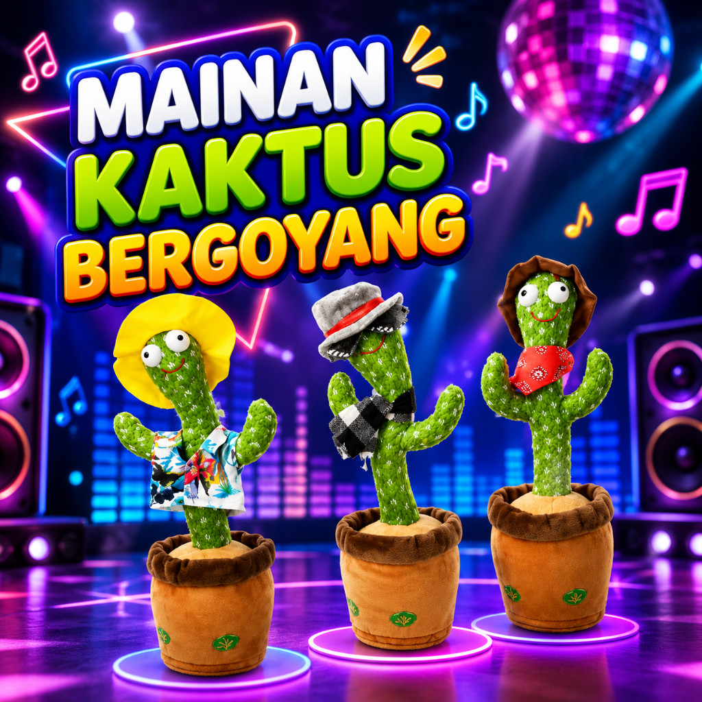 Mainan Boneka Kaktus Baju Goyang Menari Bicara Dancing Doll Talking Baterai Cas USB LED Rekam Suara