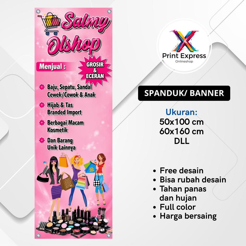 Spanduk Banner Mmt Toko Baju Sepatu Fashion Pink 60x160 Cm Bisa Rikues