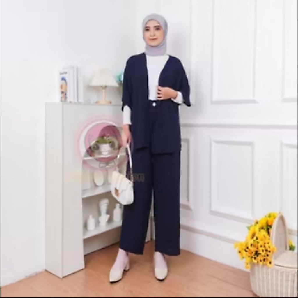 Oneset Kira Crinkle|Setelan Outer + Celana kulot Crinkle