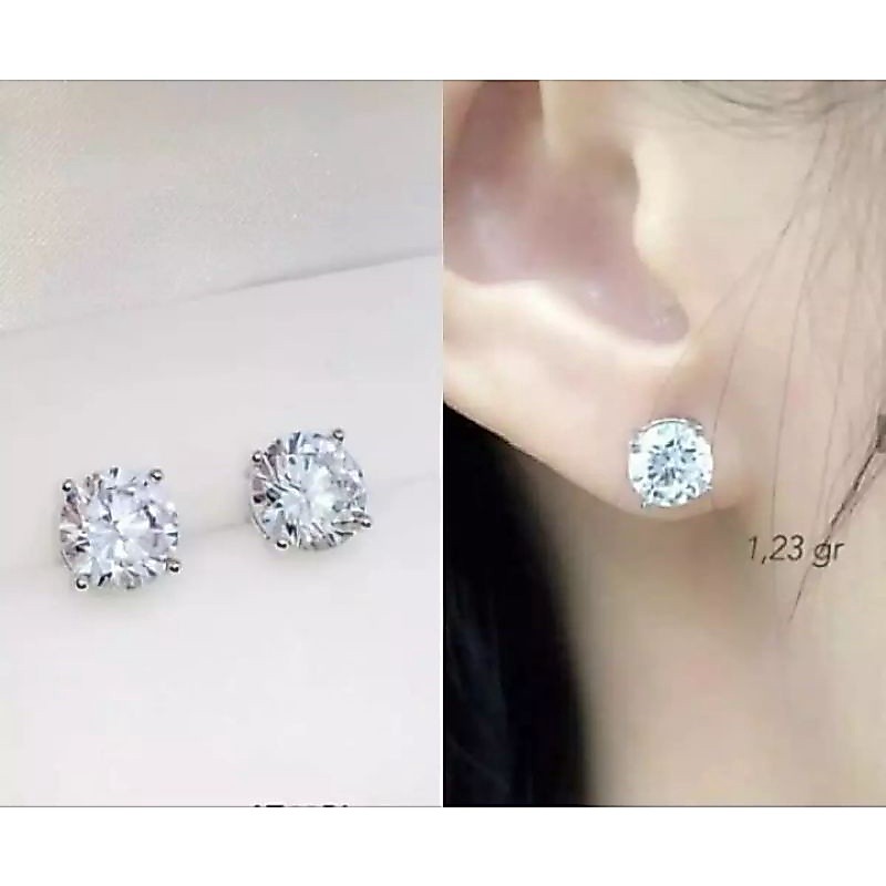 giwang mata satu silver best seller perhiasan wanita titanium silver aksesoris fashion