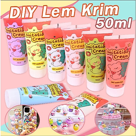 (Free Spuit) Deco Cream 50ml Liquid Clay DIY Hias Case Frame Lem Deco Krim Resin Clay Lem DIY, Deco 