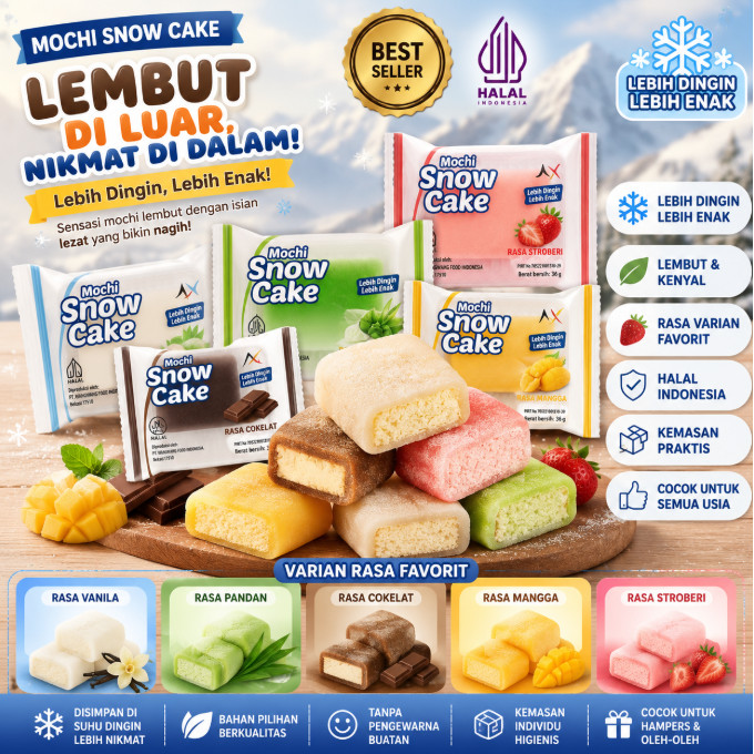 VIKY Mochi Snow Cake Isi 15pcs Mix Rasa Strawberry Mango Milk Chocolate Halal Mochi Viral Lembut Cre