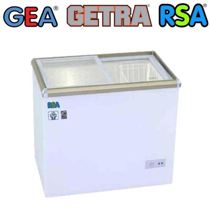 CHEST FREEZER RSA XS-200 PINTU KACA GESER SLIDING FREEZER BOX ES CREAM