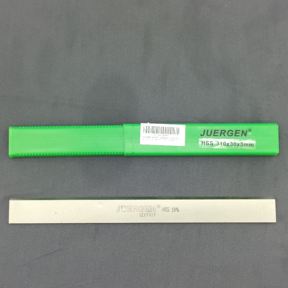 Pisau Planner Mesin Ketam 2Pcs/ Box | Planer Knife Juergen HSS 18% Uk. 310x30x3mm (Green PVC Box)