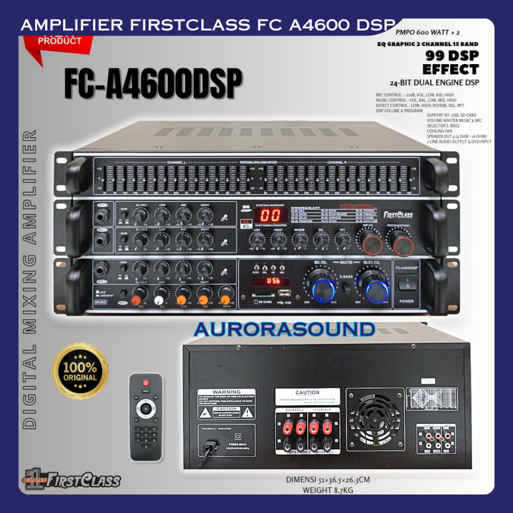 POWER AMPLIFIER FIRSTCLASS FC A4600 DSP DIGITAL KARAOKE PROFESSIONAL AMPLI FCA4600DSP BLUETOOTH ORIG