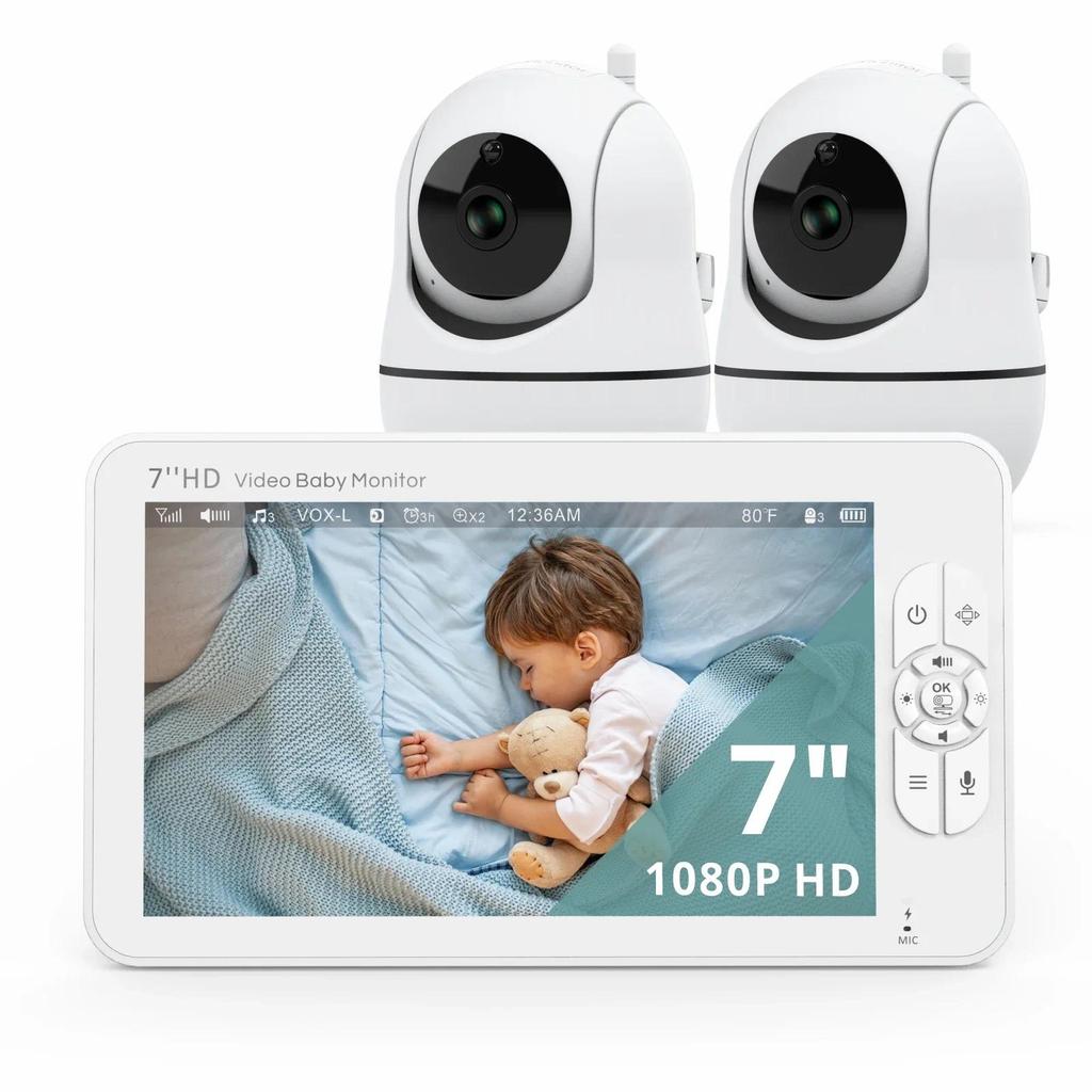 Babystar 7 HD Split Screen Video Baby Monitor No WiFi, Baby Camera Monitor, Hack Proof, Remote ZoomP