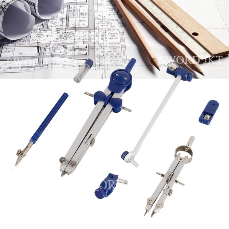 Jangka Set Metal Drafting Tools Geometry Compass Set Alat Gambar Teknik Penggaris Sudut Geometri unt