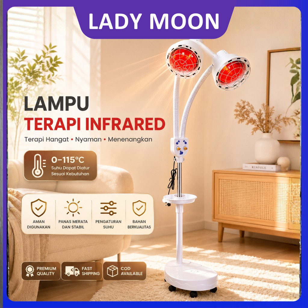 Lady Moon [GARANSI 1 TAHUN] Lampu Fisioterapi Inframerah 2 Kepala 275W 2 Alat Fisioterapi Lampu Tera