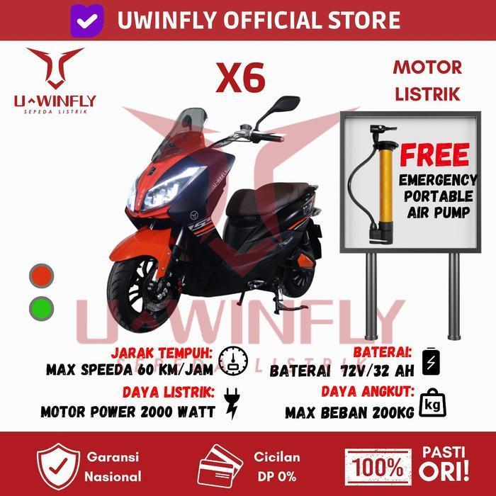 SEPEDA MOTOR LISTRIK UWINFLY X6 GARANSI RESMI - Hijau - Orange