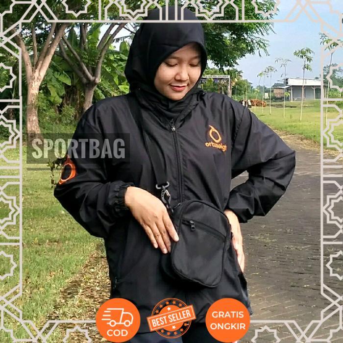 Jaket Parasut Sport Olahraga Pria & Wanita Hitam Ortus Logo Orange - -, -