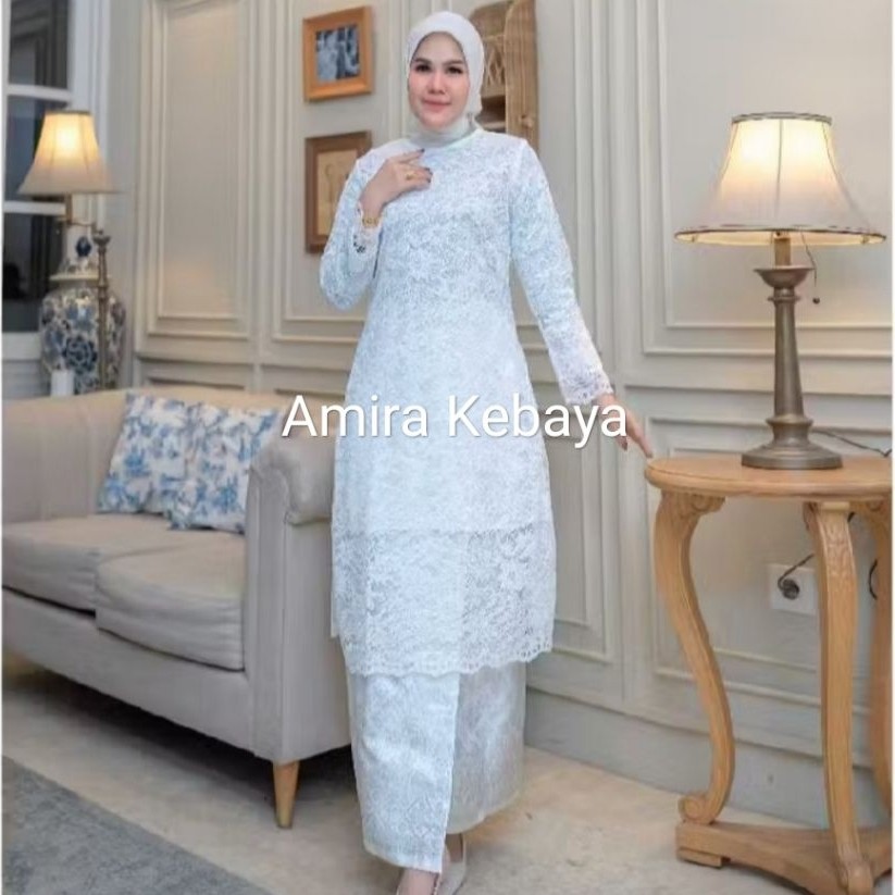 Set Kebaya Tunik Brokat dan Rok Songket Lilit Palembang Pesta Modern Ukuran M hingga XXL