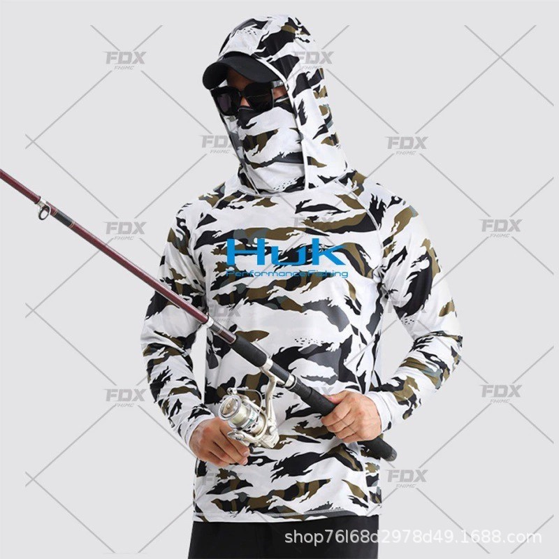 HUK Summer Long-Sleeve Sun Protection Hooded Mask Fishing Suit for Taiwan Fishing, Sea Fishing, Stre
