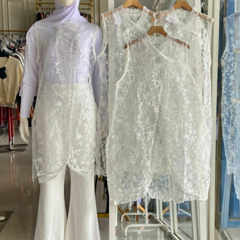 outer brokat lengan pendek wanita