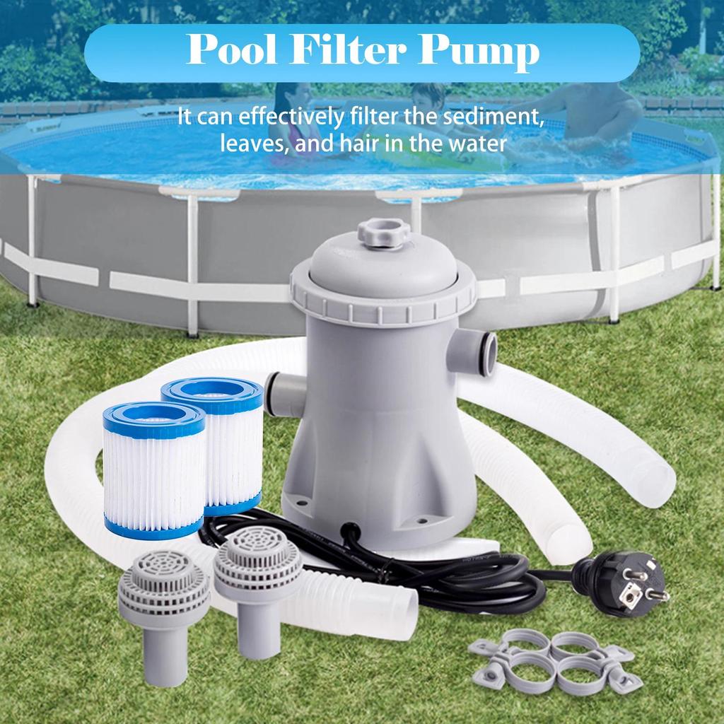 Pompa Filter Kolam 330 GPH, Pompa Air Listrik untuk Kolam Renang dengan 2 Kartrid Filter Kolam, Pomp