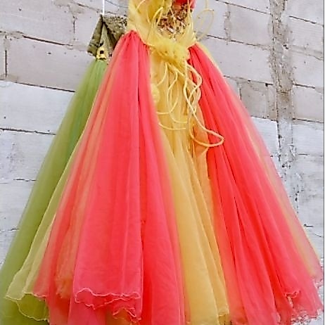 Gaun/Dress Fairy Gembul Pink Kuning - Photoshoot - Wedding - Prewed - Prewedding - Karnaval
