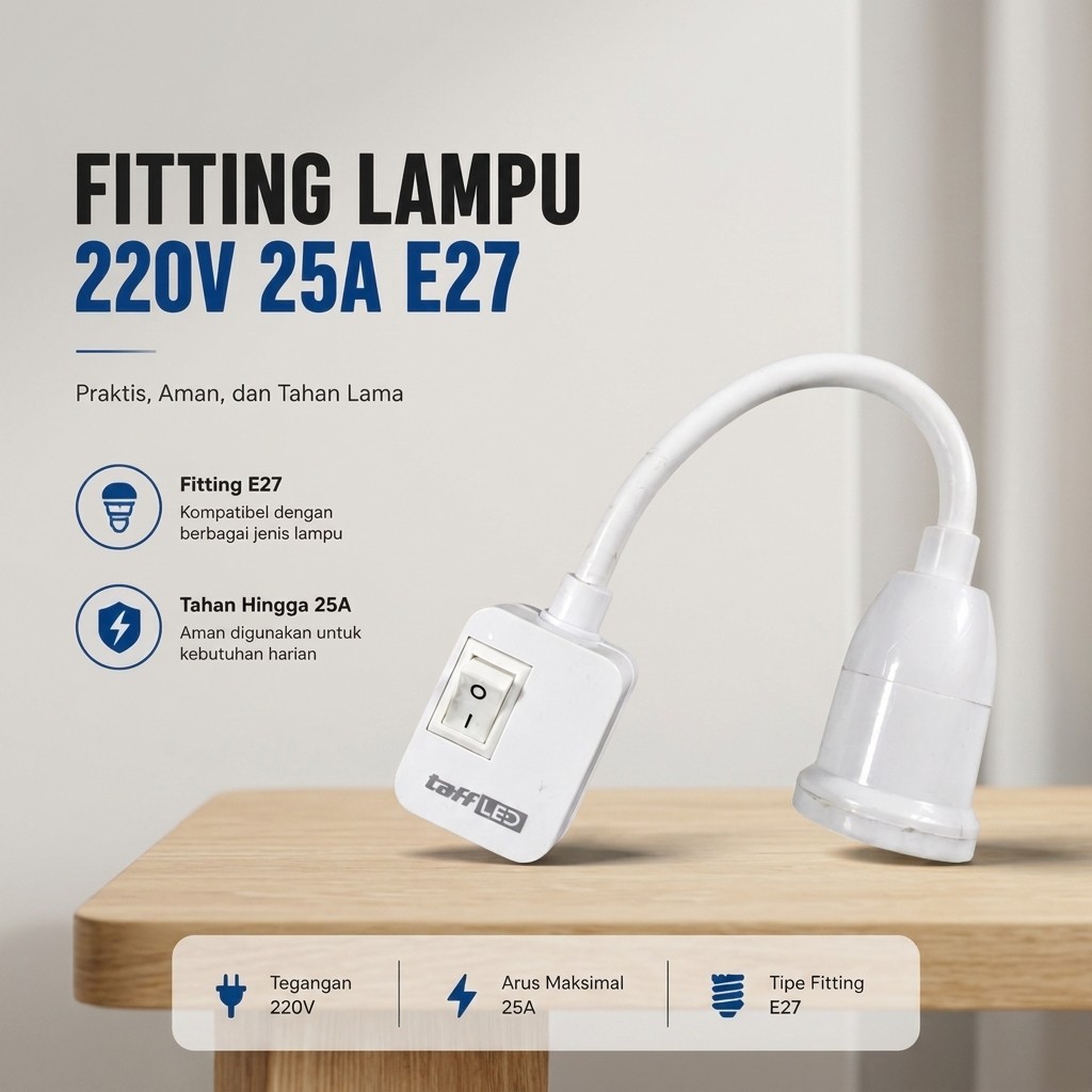 Fitting Lampu Tidur Colok Dinding E27 Switch Saklar TaffLED Original