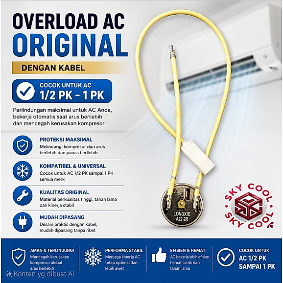 OVERLOAD AC ORIGINAL BERIKUT KABEL BUAT AC 1/2 SD 1 PK (KABEL KUNING)