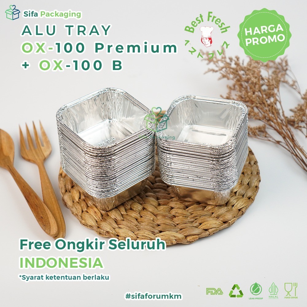 Alumunium Foil Tray Cup OX 100 Macaroni Schotel Klapertart Pastel Tutup Brownies Cake Bolu Spaghetti