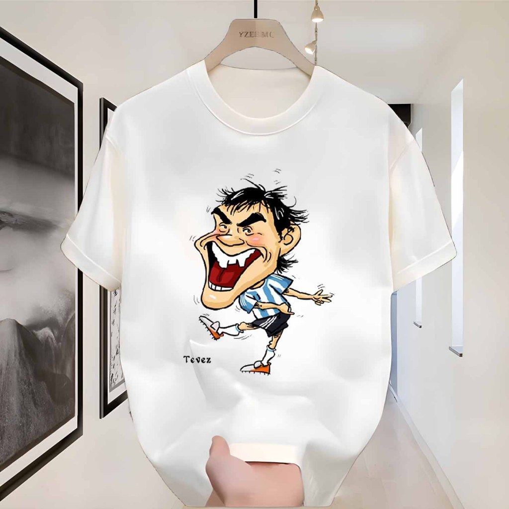 COD  Kaos Unisex Piala Dunia FIFA 2026 Desain Karikatur Carlos Tevez Argentina Katun Combed 24S Prem