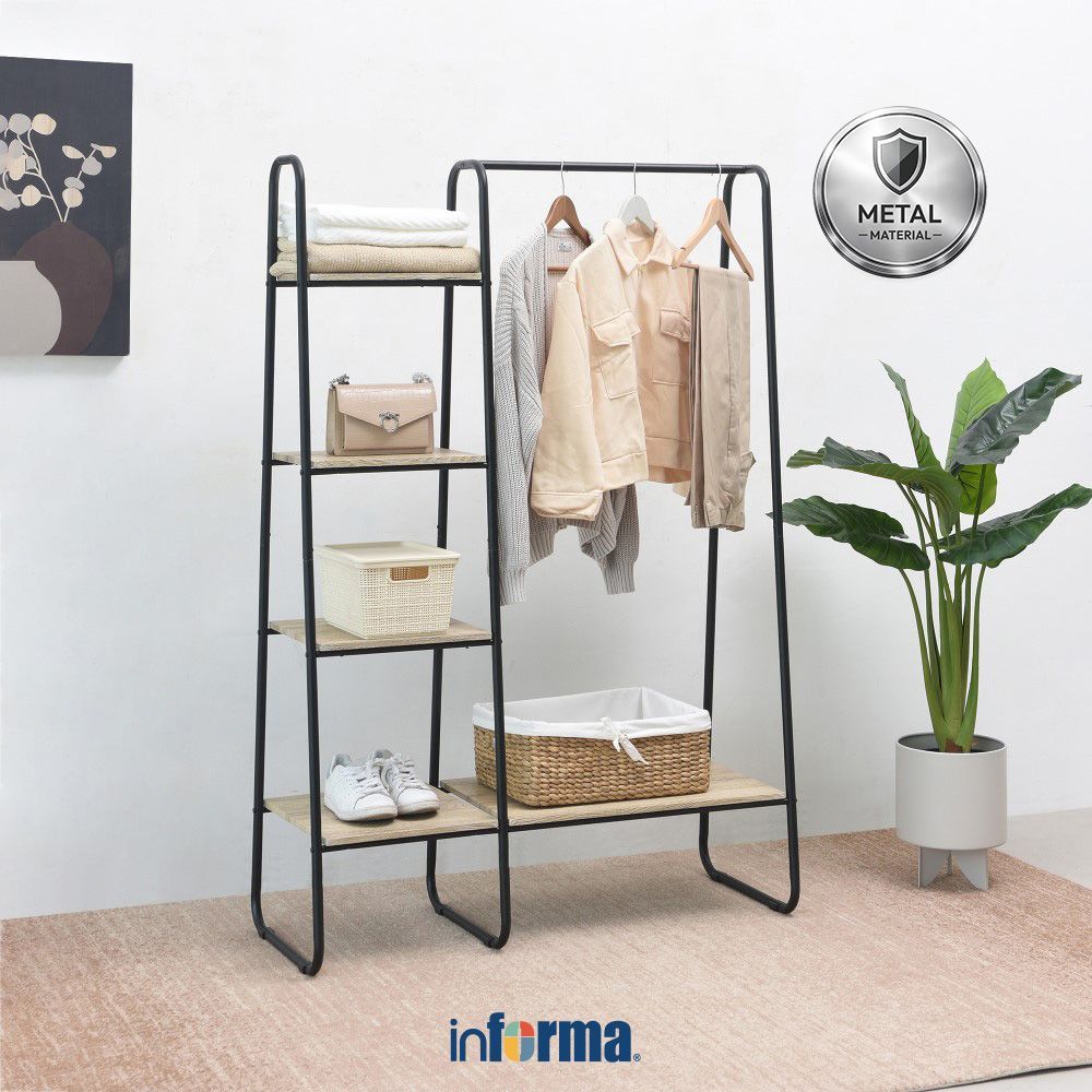Informa Jasper Gantungan Pakaian Dengan Rak 4 Tingkat Stand Hanger Gantungan Baju Berdiri Clothes Or