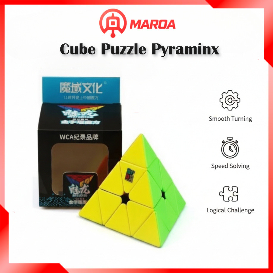 Cube Puzzle Pyraminx MoYu Meilong Stickerless Original Puzzle Piramida Segitiga Latihan Kecepatan