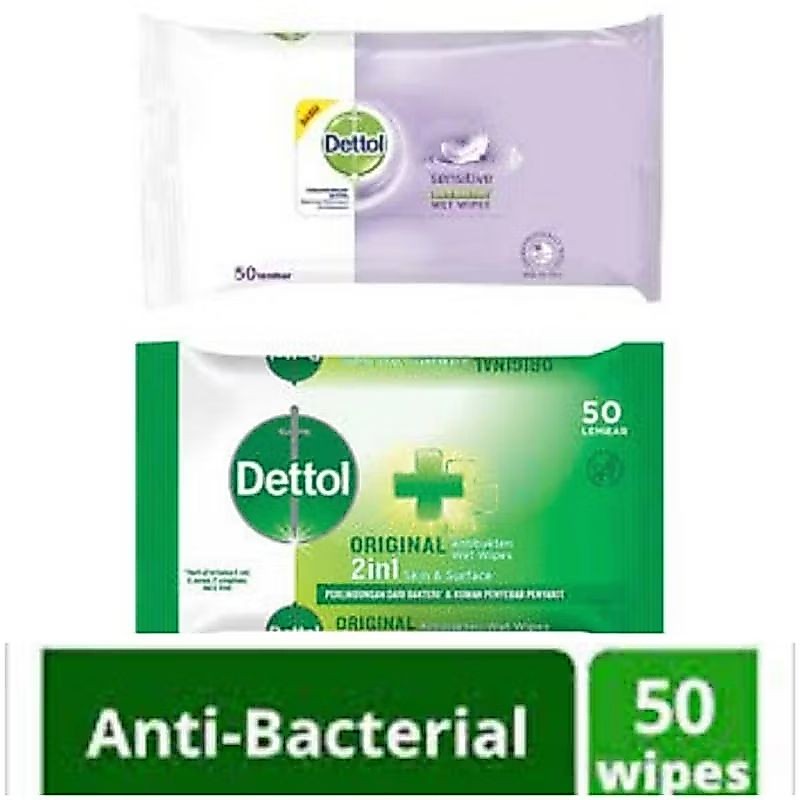 Dettol anti bakteri wet wipes/tisu basah 50 lembar