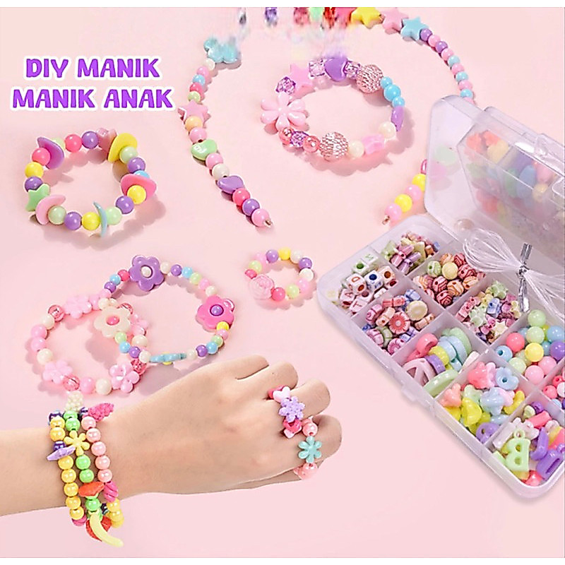 Mainan meronce gelang Manik manik Gelang Kalung Mainan Edukasi Anak Manik Manik Gelang Set perempuan
