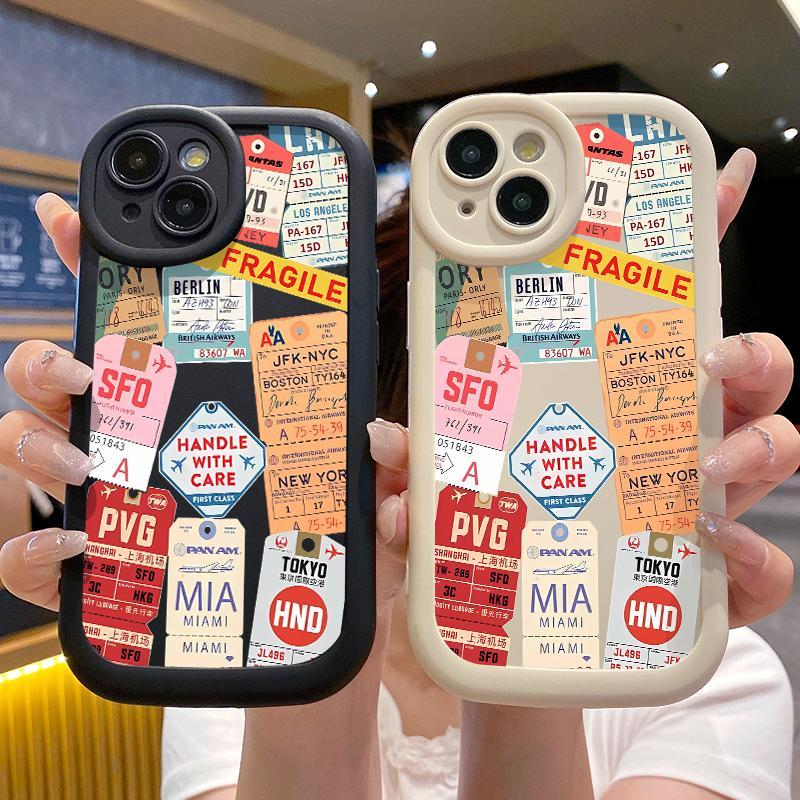 Case For Iphone 11 13 Pro Max 12 15 7 Plus8 Plus X XS XR Silicon Lens Prtector Unik Tiket Pesawat So