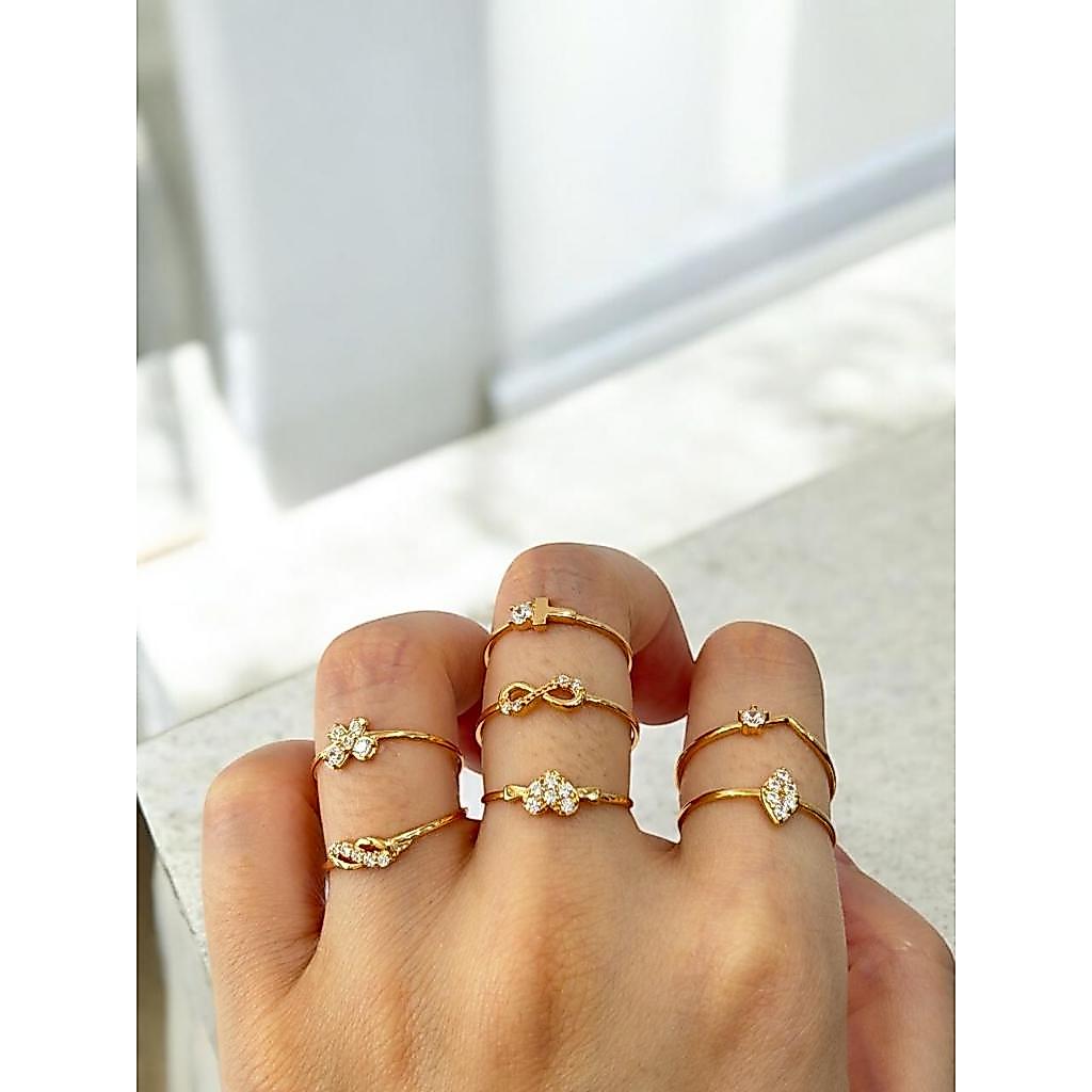 Cincin Wanita Emas Asli Original Kuning Rose Gold Kurang dari 1 Gram 0.5 Gram an Mata Sirkon Kecil