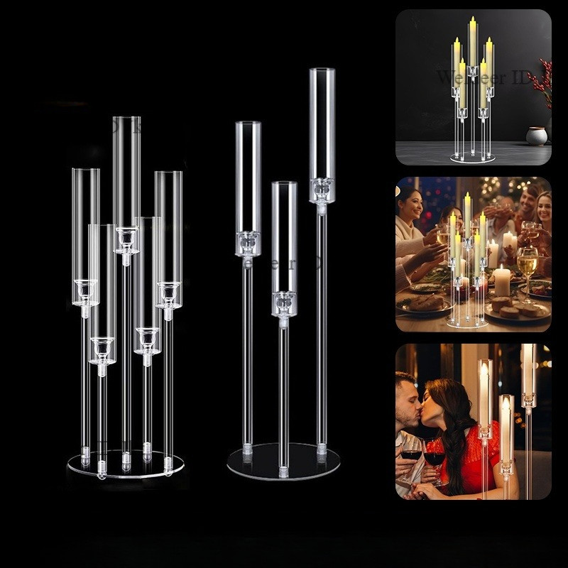 Tempat lilin aesthetic acrylic transparent standing candle holder dekorasi meja makan romantis hiasa