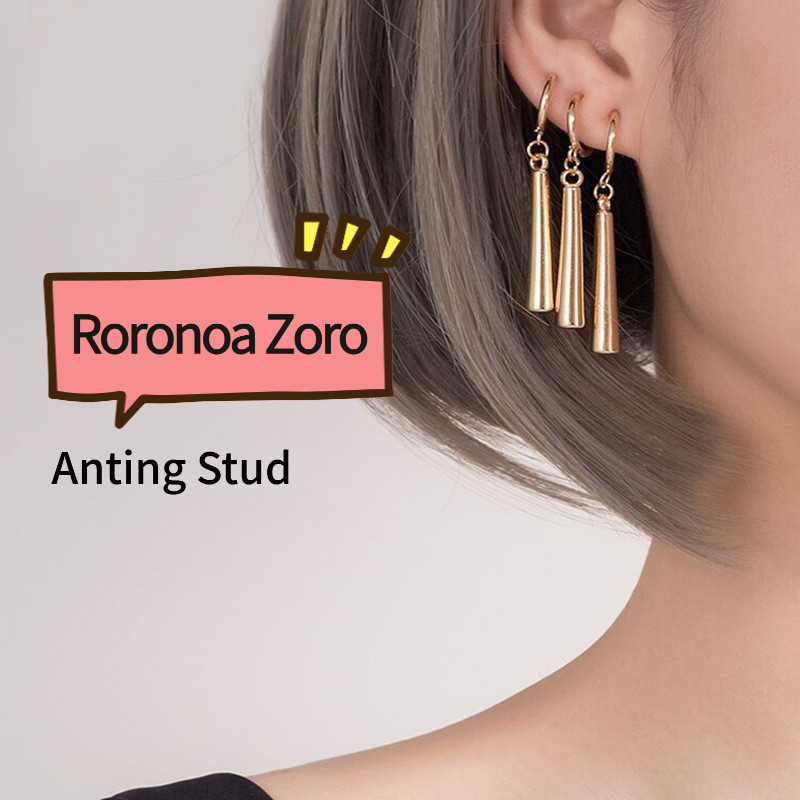 24h Ship Anting Zoro One Piece Clip On Anting Tanpa Tindik Pria & Wanita Aksesoris Telinga Klip Gaya