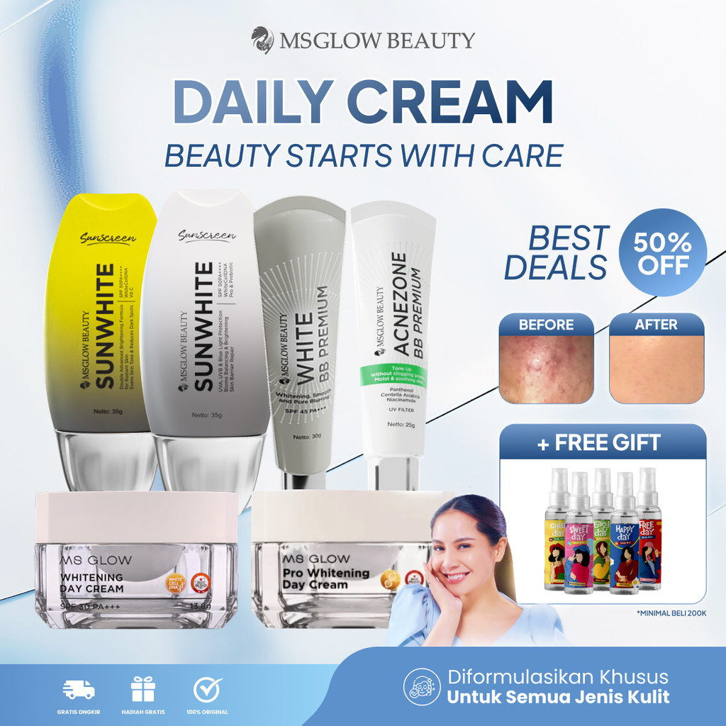 Ms Glow Whitening Day Cream Sunwhite Sunscreen BB Premium Cream Acne Skincare Makeup Wajah Glowing