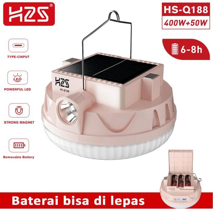 H2S Lampu LED Emergency UFO + Senter HS-Q188 Solar Panel 400w + 50w Baterai Lepas - 400w HS-Q188