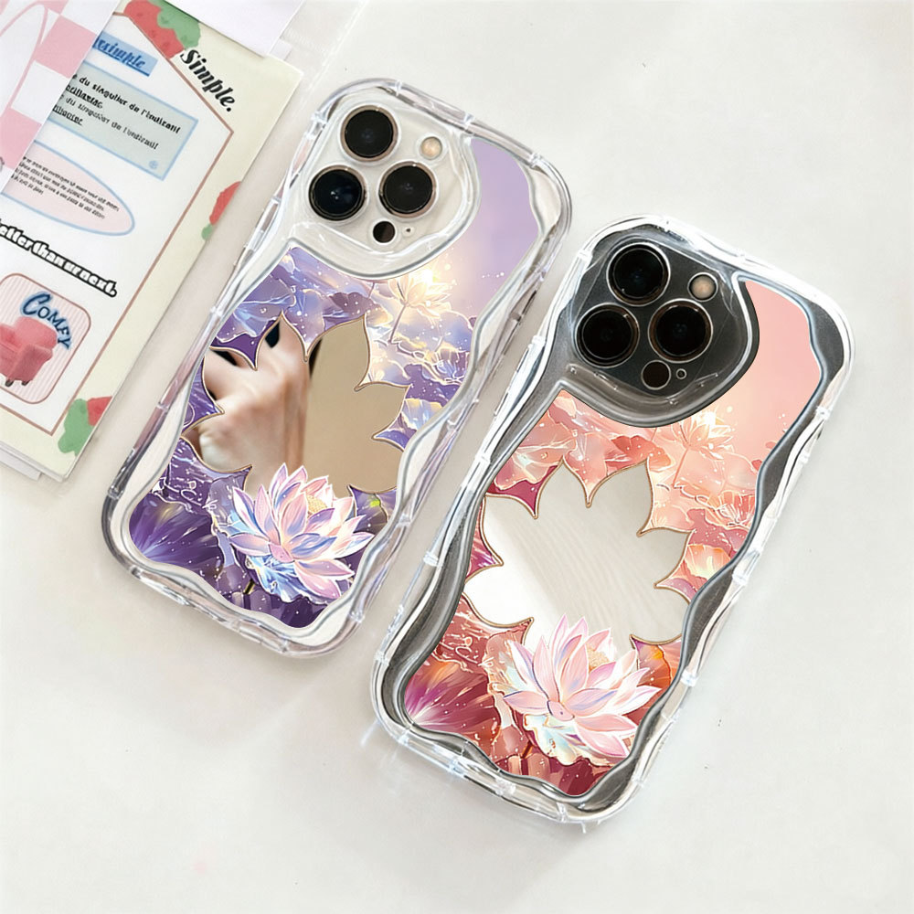 Soft Wavy Cream Clear Case Lovely Lotus Maple Shape Mirror Girly Cover  Xiaomi Poco X6 5G X5 POCO M6