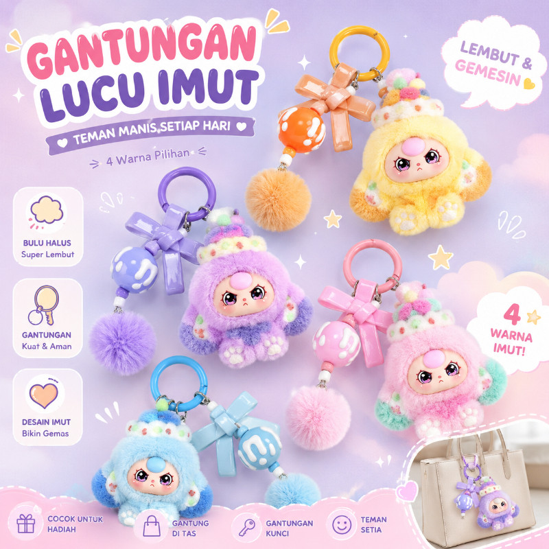 Gantungan Kunci Boneka Baby Three Bulu Lembut Viral Gantungan Tas HP Karakter Lucu Aesthetic COD