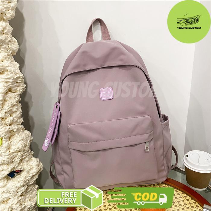 Tas Ransel Pastel Riby Korean Nilon backpack Import polos Tas sekolah laptop lucu kuliah remaja - Li