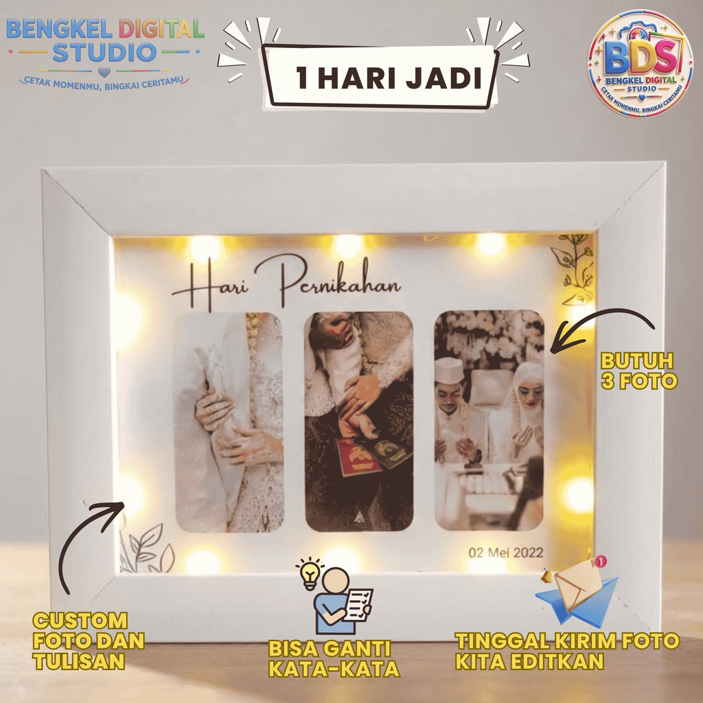 KADO UNIK Frame Foto Ulangtahun Wisuda Pernikahan Anniversary Polaroid dengan Lampu GIFT FRAME Kado