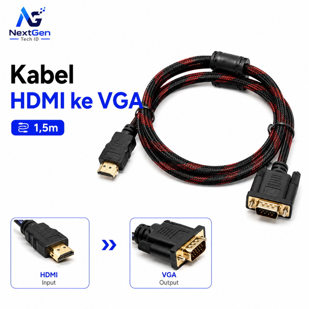 Kabel HDMI ke VGA 1.5M 3M Converter HDMI to VGA Kabel Monitor Proyektor Laptop TV