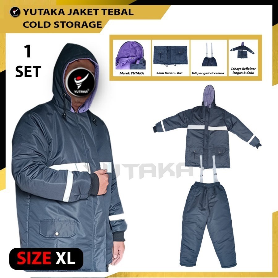 Jaket Cold Storage Tebal warna biru navy satu set plus celana murah / jaket gunung / jaket salju / j