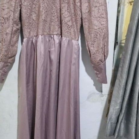 Gamis Long Dress Satin Kombinasi Brukat Katbol Simpel Cantik